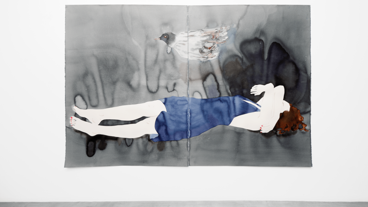 Françoise Pétrovitch (*1964), Etendu, 2017, lavis d’encre sur papier, 1610 x 2440 mm Collection particulière, Paris, La Défense © Françoise Pétrovitch, Semiose, Paris / Photographie : Aurélien Mole © 2021, ProLitteris, Zurich/ADAGP, Paris